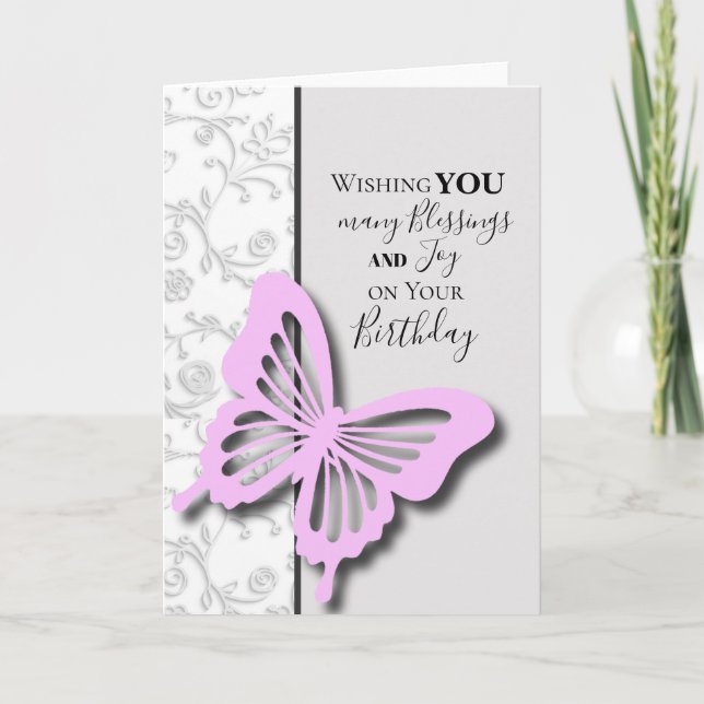 pink butterfly birthday greeting card (Front)
