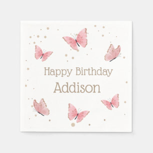 Pink Butterfly Birthday Napkin