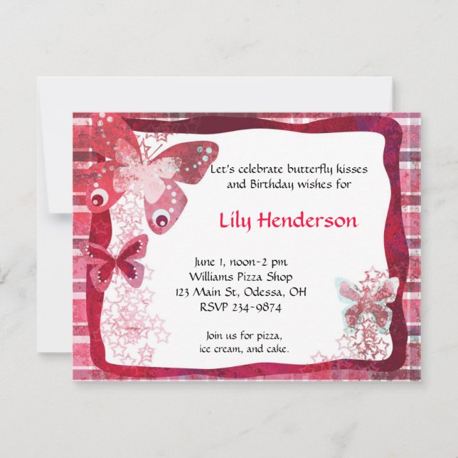 Pink Butterfly Birthday Party Invitation (Front)