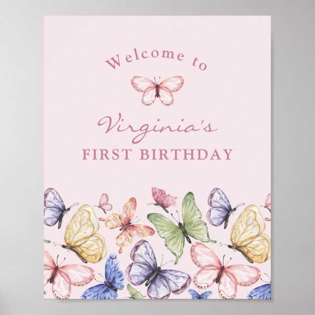 Pink Butterfly Birthday Poster (Front)