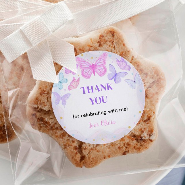 Pink Butterfly Birthday Sticker Labels (Creator Uploaded)