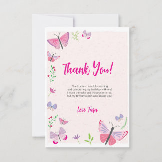 Pink Butterfly Birthday Thank You Card