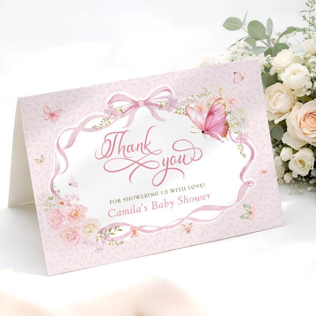 Pink Butterfly Bloom Baby Shower Thank You Card (Creator Uploaded)