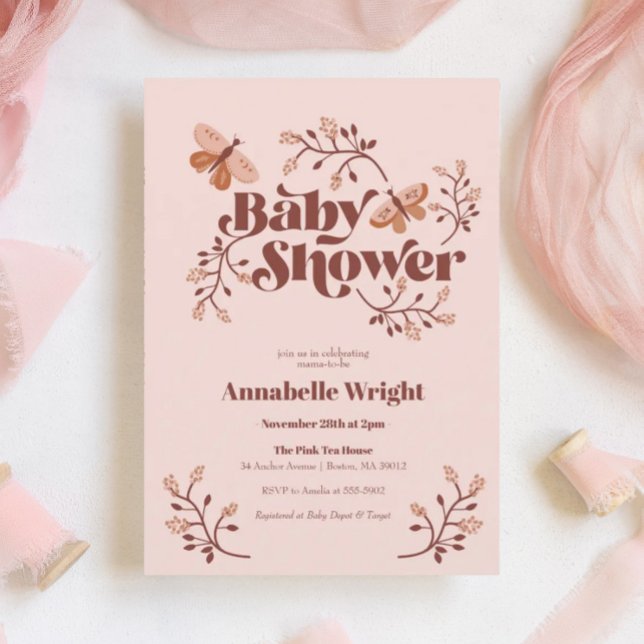 Pink Butterfly Boho Baby Shower Invitation (Creator Uploaded)