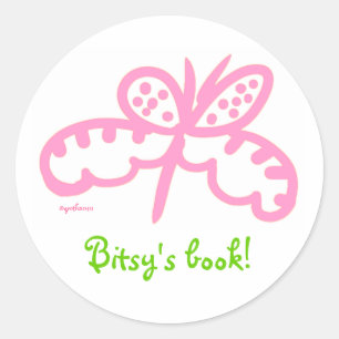 pink butterfly bookplate classic round sticker