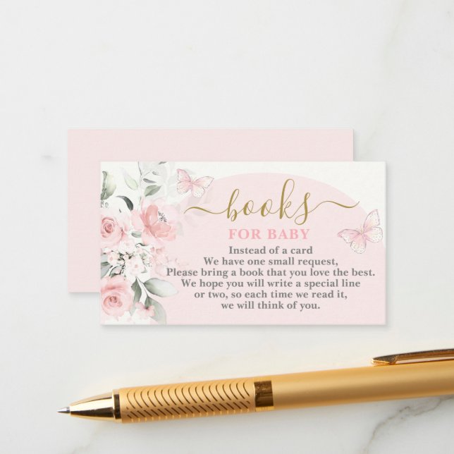 Pink Butterfly Books for Baby Girl Card (Front/Back In Situ)