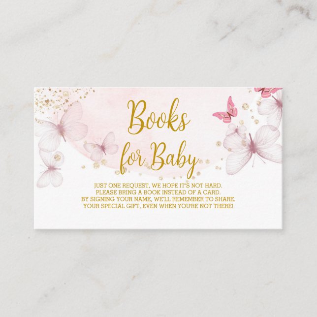 Pink Butterfly books for baby ticket Enclosure Card (Front)