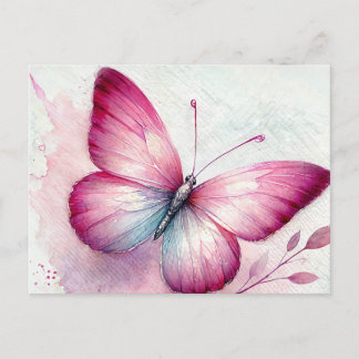 Pink Butterfly Botanical Watercolor Postcard