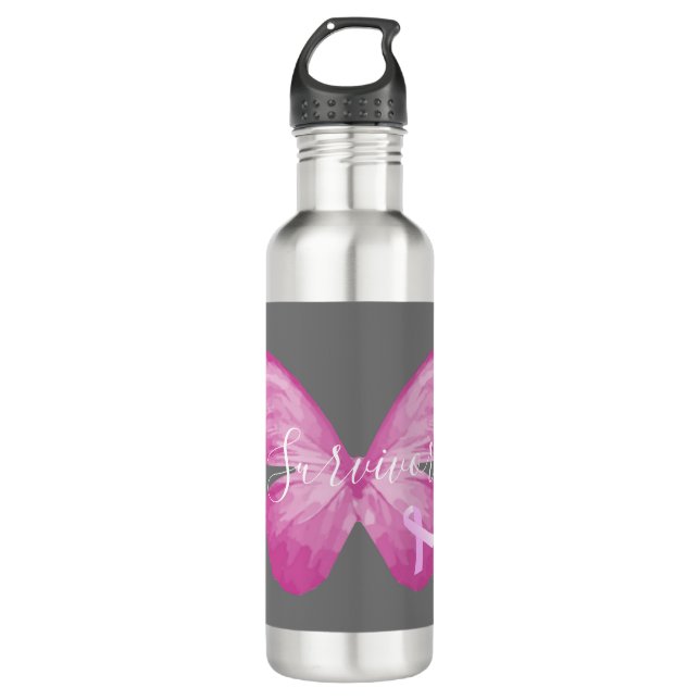 Pink Butterfly Breast Cancer Survivor 710 Ml Water Bottle (Front)