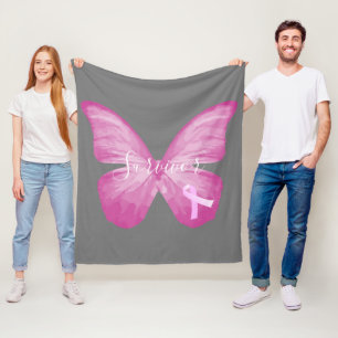 Pink Butterfly Breast Cancer Survivor Fleece Blanket