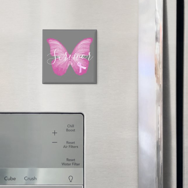 Pink Butterfly Breast Cancer Survivor Magnet (In Situ (Fridge))