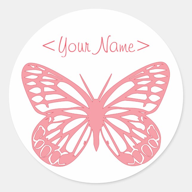 Pink Butterfly Classic Round Sticker (Front)