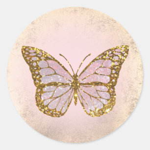 pink butterfly classic round sticker