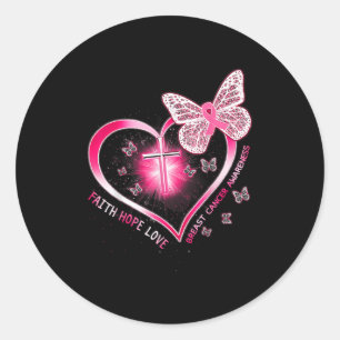 Pink Butterfly Cross Faith Hope Love Breast Cancer Classic Round Sticker