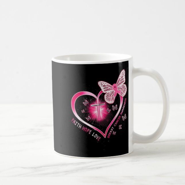 Pink Butterfly Cross Faith Hope Love Breast Cancer Coffee Mug (Right)