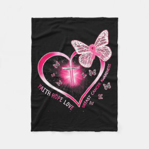 Pink Butterfly Cross Faith Hope Love Breast Cancer Fleece Blanket