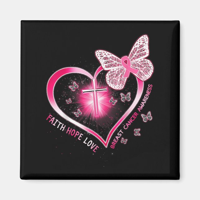 Pink Butterfly Cross Faith Hope Love Breast Cancer Magnet (Front)