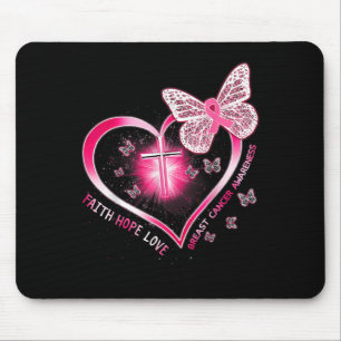 Pink Butterfly Cross Faith Hope Love Breast Cancer Mouse Mat