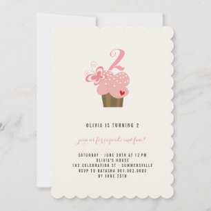 Pink Butterfly Cupcake Girl Birthday Party Invite