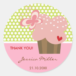 Pink Butterfly Cupcake Girl Birthday Party Sticker
