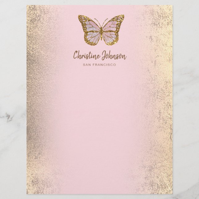 pink butterfly custom letterhead (Front)