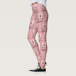 Pink Butterfly Custom Name Leggings