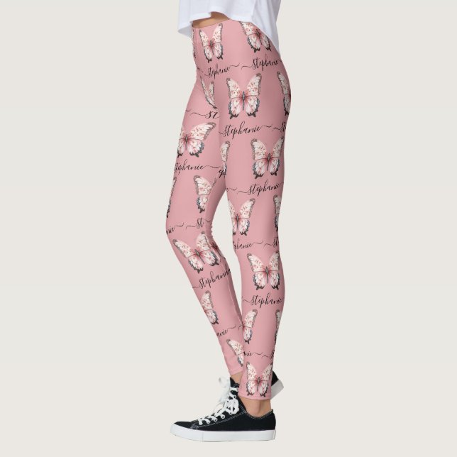 Pink Butterfly Custom Name Leggings (Left)