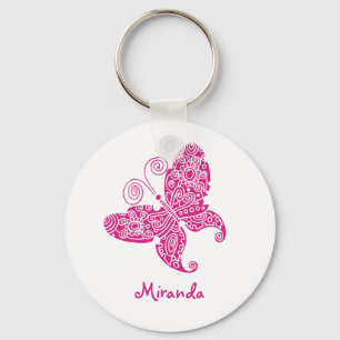 Pink Butterfly Customisable Key Ring