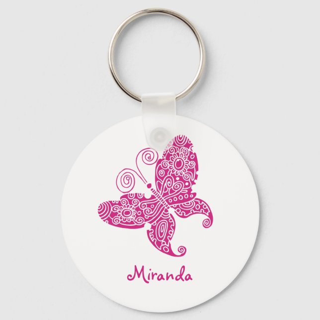Pink Butterfly Customisable Key Ring (Front)