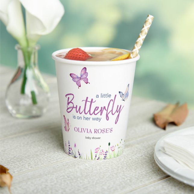 Pink Butterfly Cute Purple Girl Baby Shower Paper Cups (Insitu)