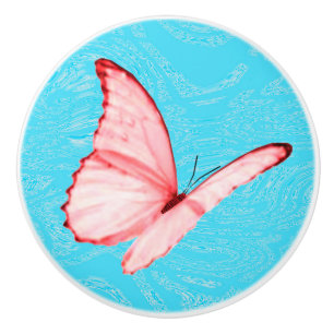 Pink Butterfly Cyan Ceramic Pull