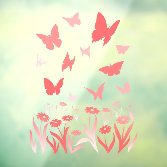 Pink Butterfly Decal Butterfly Flower Window Cling (Sheet 3)