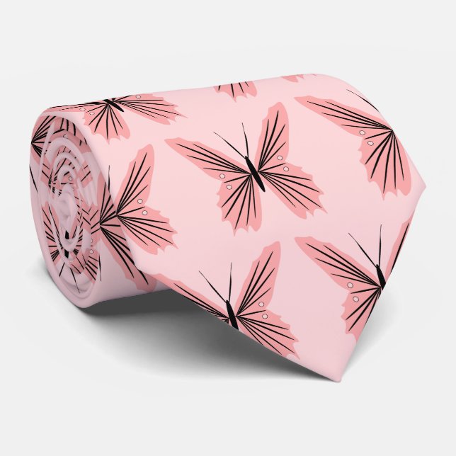 Pink Butterfly Design Tie (Rolled)