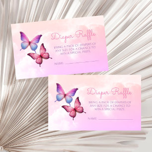 Pink Butterfly Diaper Raffle Baby Shower  Enclosure Card