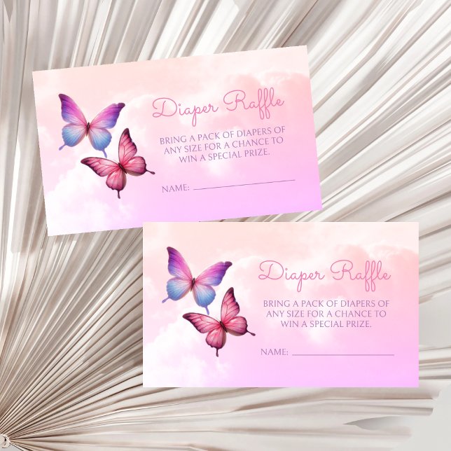 Pink Butterfly Diaper Raffle Baby Shower  Enclosure Card (Creator Uploaded)