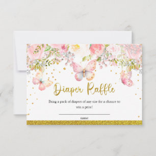 Pink butterfly Diaper Raffle card