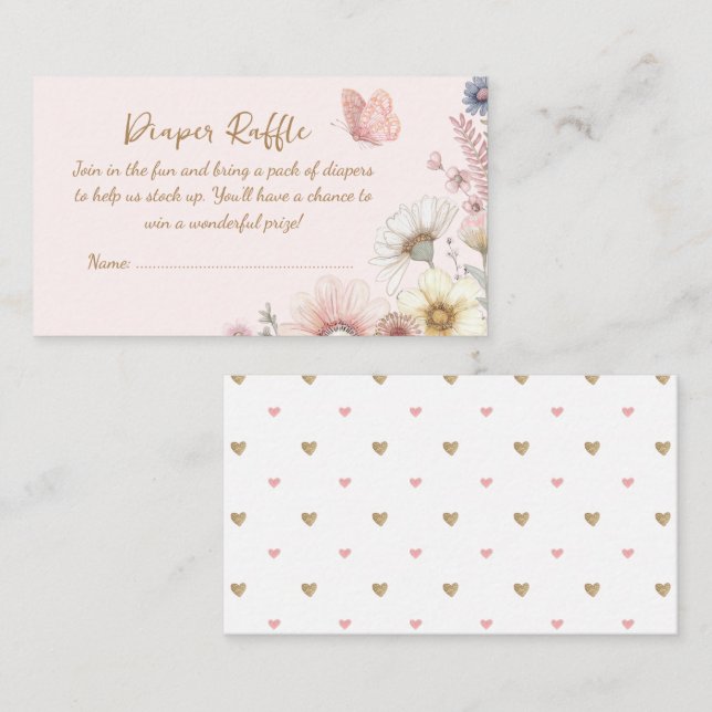 Pink Butterfly Diaper Raffle Enclosure Card (Front/Back)