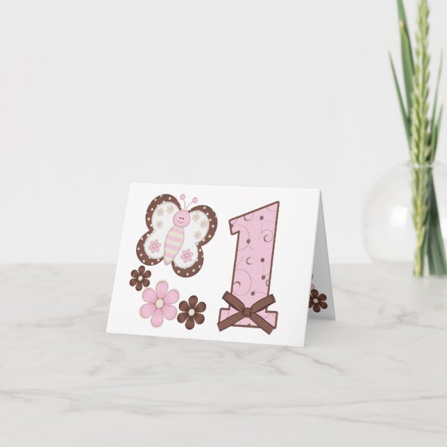 Pink Butterfly First Birthday Fill-in Invitations (Front)