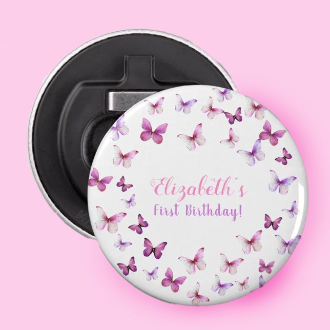 Pink Butterfly First Birthday Girl Party Favour Bottle Opener (Creator Uploaded)