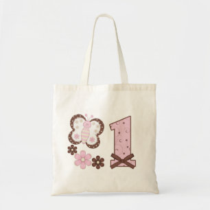 Pink Butterfly First Birthday Tote Bag