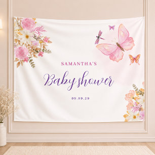 Pink butterfly Floral Baby Shower Banner