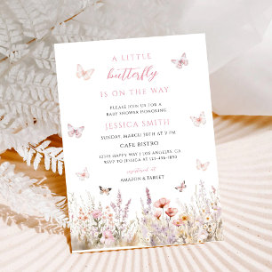 Pink Butterfly Floral Baby Shower Invitation