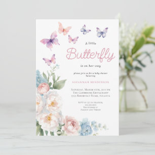 Pink Butterfly Floral Baby Shower Invitation