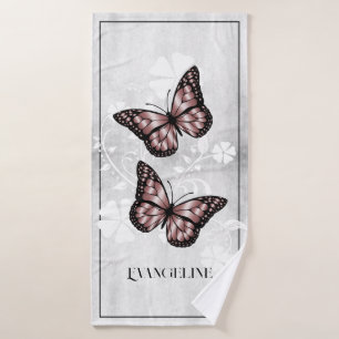 Pink Butterfly Floral Bath Towel Set
