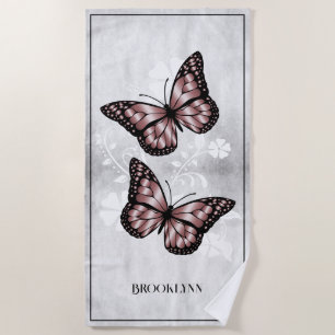 Pink Butterfly Floral Beach Towel