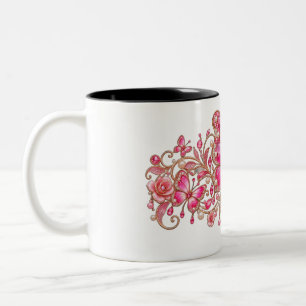 Pink Butterfly Floral Design Two-Tone Coffee Mug