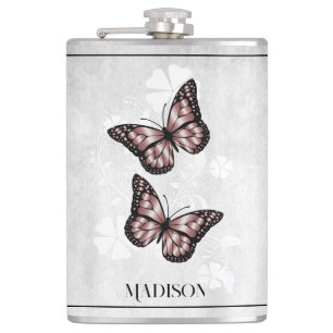Pink Butterfly Floral Flask