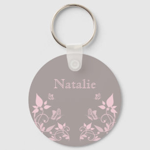 Pink Butterfly Floral Keychain