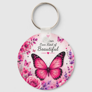 Pink Butterfly Floral Keychain Gift for Her