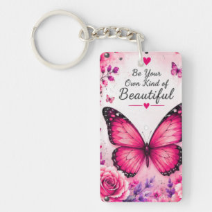 Pink Butterfly Floral Keychain Gift for Her